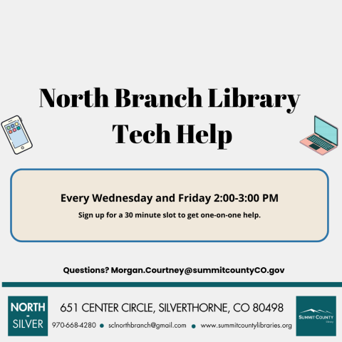 North Branch Library TEch Help on Wednesday and Friday