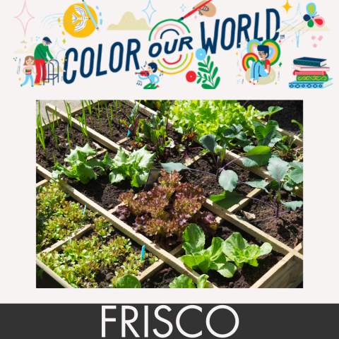A picture of green plants growing in a garden framed by a banner reading "Color our World" and "Silverthorne" to designate the Main Library as the location for this event