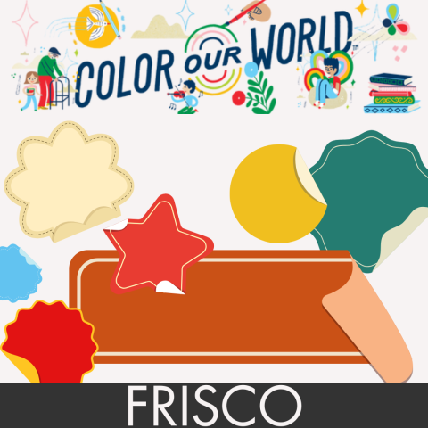 An array of peeling stickers framed by a banner reading "Color our World" and "Silverthorne" to designate the Main Library as the location for this event