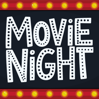 Cartoon sign displaying the words "Movie Night."