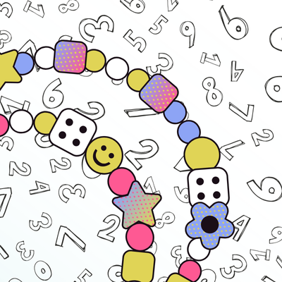 A cartoonish depiction of friendship bracelets with numbers in the background.