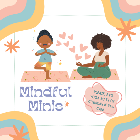 A young child and a supportive adult practice gentle yoga poses together.