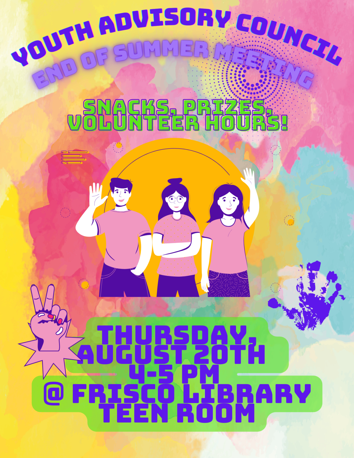 Youth Advisory Council Flyer - Thursday, August 20 4 pm Main Library